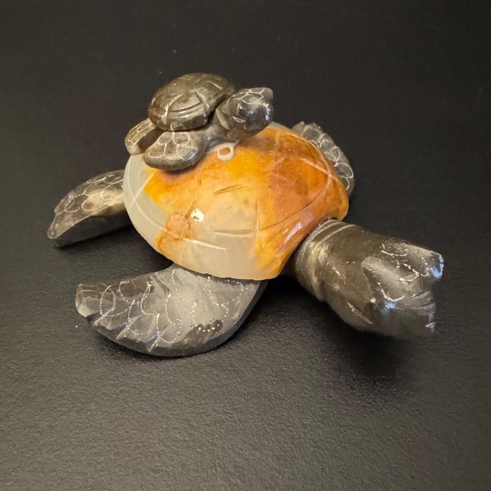 Hand Carved Marble Stone Sea Turtle w/ Baby Figurine Carving 4" X 4" - Picture 4 of 16